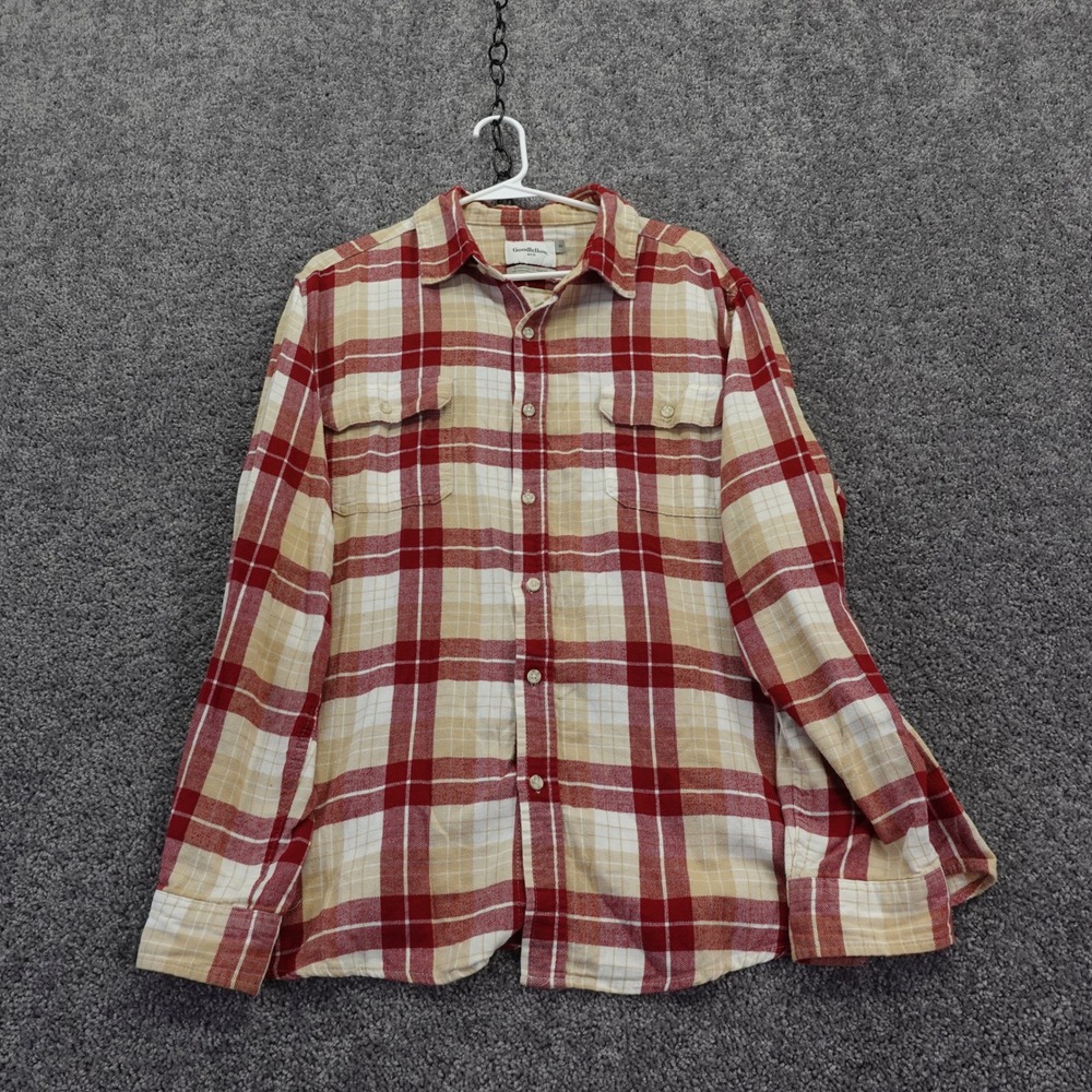 Goodfellow Button Down Shirt Mens Extra Large Red Plaid Flannel Long Sleeve